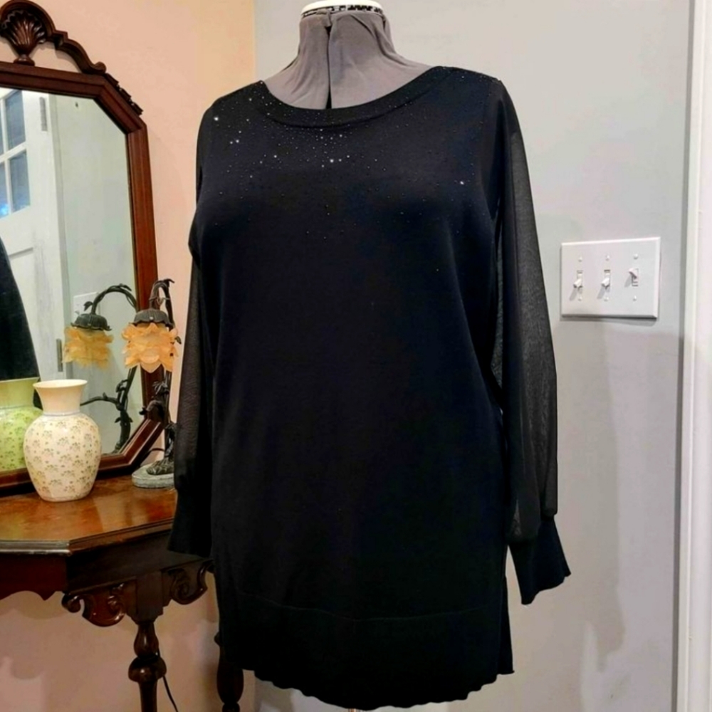 NWT 2X Cable and Gauge Sheer Sleeve Sparkly Sweater